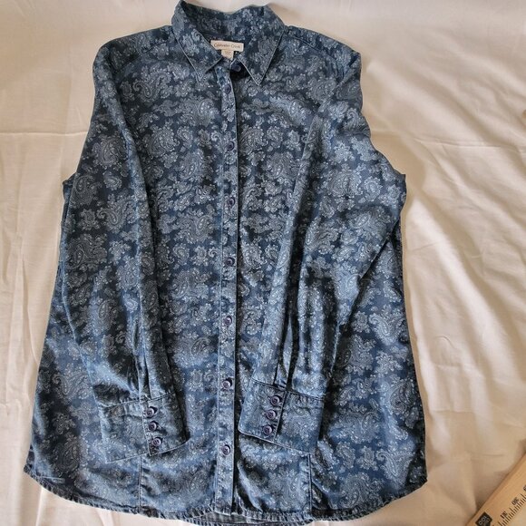 Blue Paisley Shirt Coldwater Creek Size Large - Picture 6 of 15
